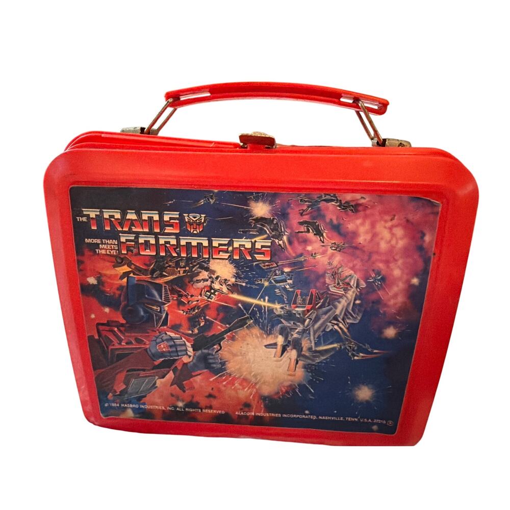 Vintage 1984 Transformers Red Plastic Lunch Box Aladdin Hasbro Empty Rare